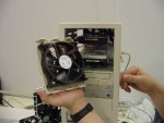 This fan moves so much air, he had to strap down the hard drives so they don't blow away.
