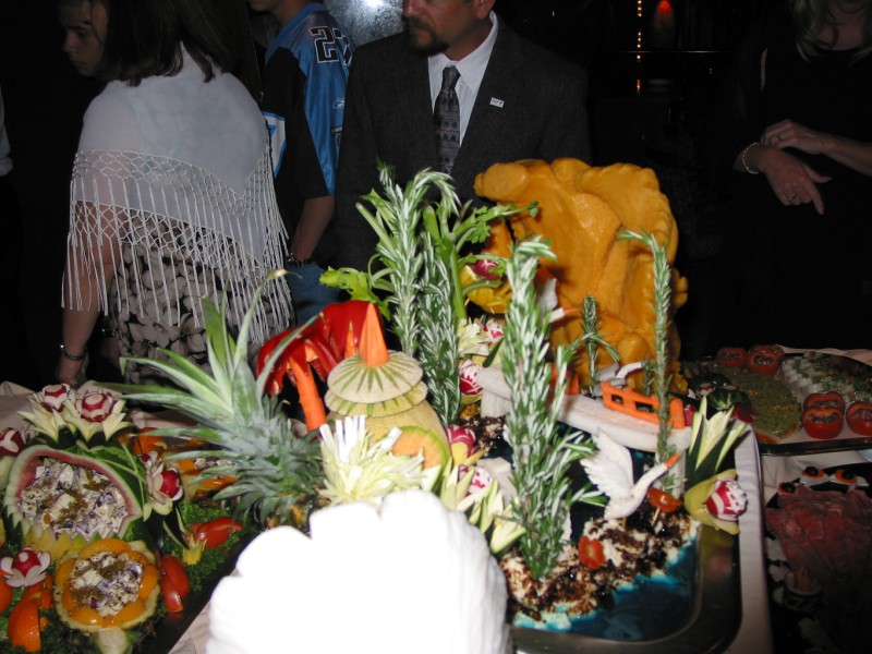 Some fancy fruit and in the background a giant cheese fish... I don't know..  but it was cool!