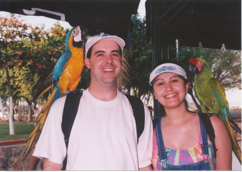Priscilla didn't believe me that this parrot was trying to take off w/ my sunglasses...  Pictures don't lie!
