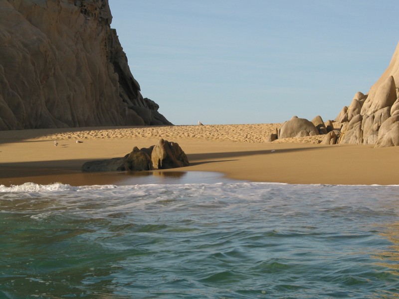 This is "Lover's Beach". A sandy beach about 20 or 30 yards long w/ the Pacific Ocean on one side, and the Sea of Cortez on the other!