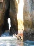 This is called the 'Pacific Window'. We're in the Sea of Cortez, and through the rocks, you can see the Pacific Ocean.