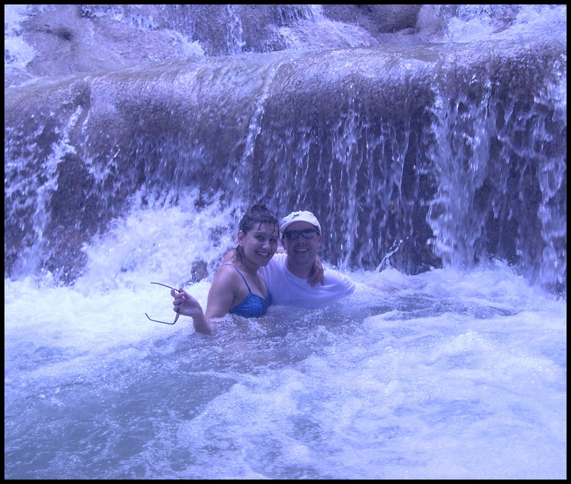 Who Dah? and Mrs. Who Dah? playin in the falls in Jamaica! I was sunburned pretty bad that day, had to wear a shirt, heh!